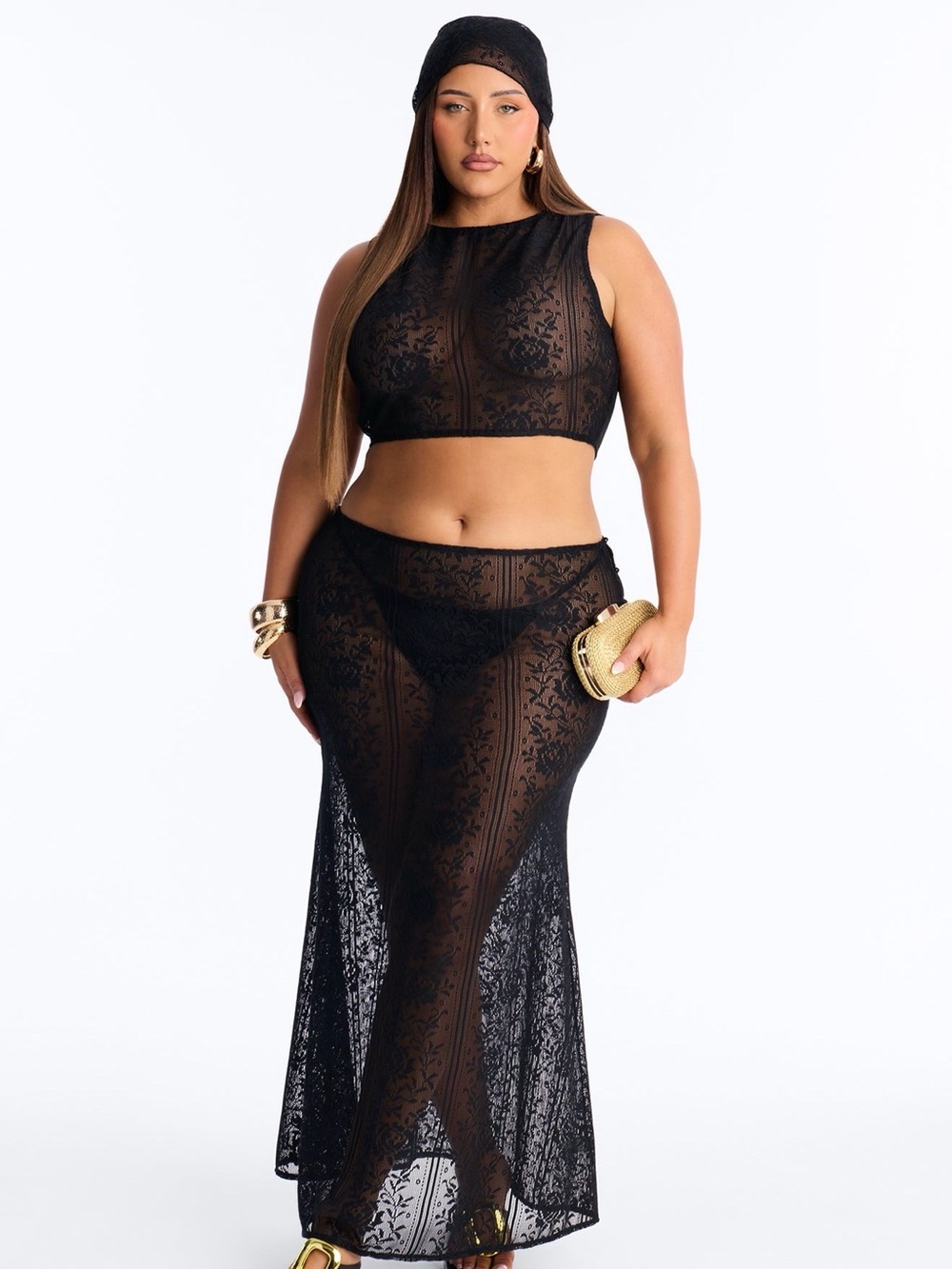 Alexis 3 Piece Lace Maxi Skirt Set - Black